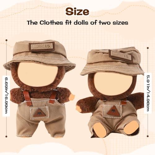 Clothes for Blind Box Dolls, Adorable Doll Clothes Accessories Set with Hat and Suspender Pants Outfit Suitable for 15-17cm Plush Blind Box Toy (Travel Set) - Thumbnail 3