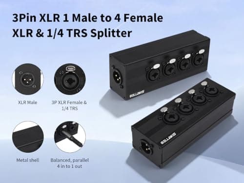 SZLliyxs 3 Pin XLR 1 Male to 4 Female Splitter,4 Way 1/4 TRS& XLR Input to one-Output Parallel Connection Adapter,Four 6.35mm Microphone inputs Converted to one Output - Thumbnail 5