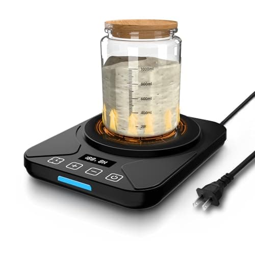 Sourdough Starter Warmer Mat - 24H Timer - Precise 1°F Thermostat Control (70-100°F) - Smart Memory Warming On/Off - Fits Jars Up to 40oz - Perfect for Home Baking (Gloss Black)
