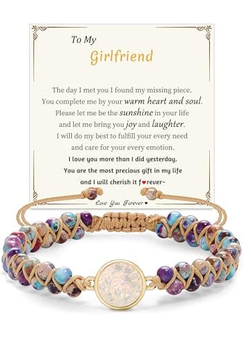 Sistble Girlfriend Bracelet Gifts, Girlfriend Bracelet from Boyfriend Christmas Gift Stocking Stuffers for Teens Purple Beaded Bracelets Love You Gift Anniversary Jewelry - Image 1