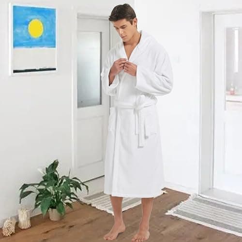 UTJZIB Mens Robe with Hood-Classic Terry Cloth Bathrobe for Men,Soft Knee Length Bathrobes for Spa - Thumbnail 4