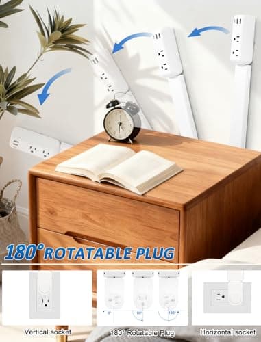 Eletrical Outlet Extender Stick 22"-34" Vertical Power Socket Expander with 2 AC Outlets, USB-A,USB-C Ports,180° Rotating Wall Outlet Extender for Hard-to-Reach Extension Cord Extender Behind Sofa - Thumbnail 2