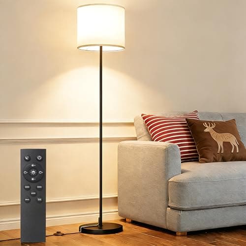 Keepsmile Dimmable Floor Lamps for LivingRoom with 12W LED Bulb, Foot Switch, Remote Custom Color Temperature Floor Light, Linen Shade Standing Lamps, Modern Tall Lamp for Office Bedroom Kid Room