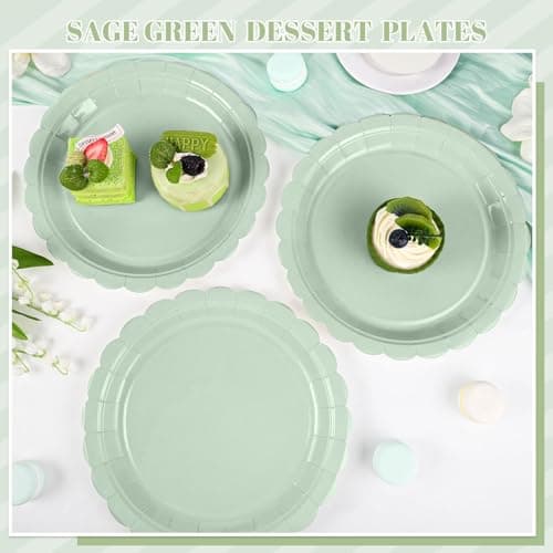 NatNarr 30 Pcs Sage Green Paper Plates 9 Inch Disposable Scalloped Easter Plates Cute Dessert Cake Plate Party Dinner Plate for Baby Shower, Wedding, Bridal Shower - Thumbnail 4