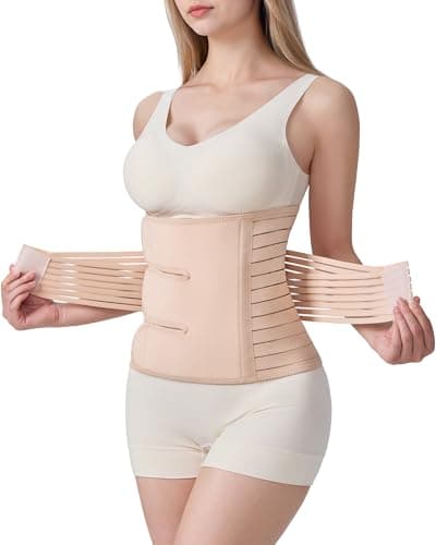 Evantha Postpartum Belly Band for Women: Adjustable Compression Wrap for Abdominal & Waist Support C-Section & Vaginal Birth Recovery Beige M