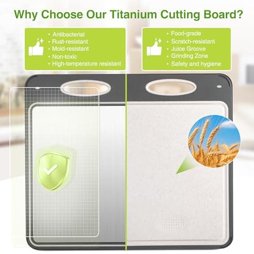 Titanium Cutting Boards for Kitchen - Katuchef Non Toxic Double Sided Metal for Meat/Fish & Wheat Straw PP for Fruits/Vegetables, Dishwasher Safe, Hygienic, Pure Titanium Easy Clean Chopping Board - Thumbnail 2