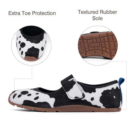 VIUGJNEX Cow Print Mary Jane Sneakers for Women Tennis Shoes Ballet Flats Lightweight Casual Slip-On Shoes Size 6 - Thumbnail 4