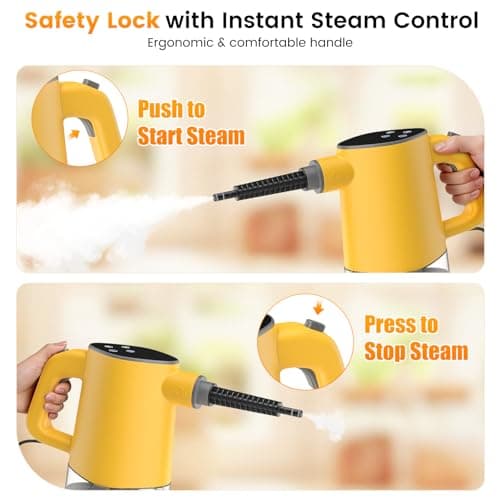 Steam Cleaner, Adjustable Handheld Steam Cleaner for Home, 10s Fast Heat-Up & 450mL Tank, Multi-Surface Portable Steamer for Cleaning Floor/Grout/Car/Kitchen & Bathroom Yellow - Thumbnail 5