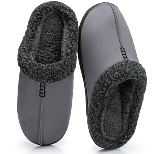 GOEWY House Slippers for Men with Memory Foam Indoor Outdoor Moccasin House Shoes Warm Slip On with Non-Slip Sole Gifts For Men Him Dad Grey 11 12