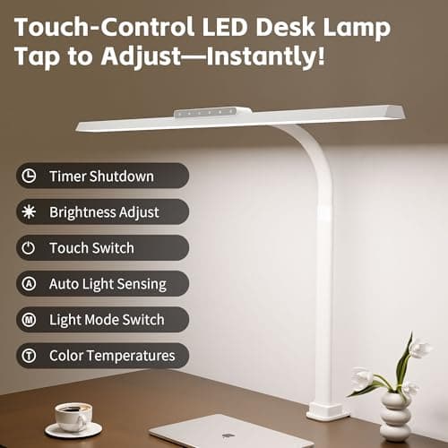 Desk Lamp with Clamp, LED Eye-Caring Clip on Desk Lights for Home Office, Tall Touch Control Dimmable Computer Light with Color Changing, 24W Brightest Architect Desktop Lamp for Screen, White - Thumbnail 3