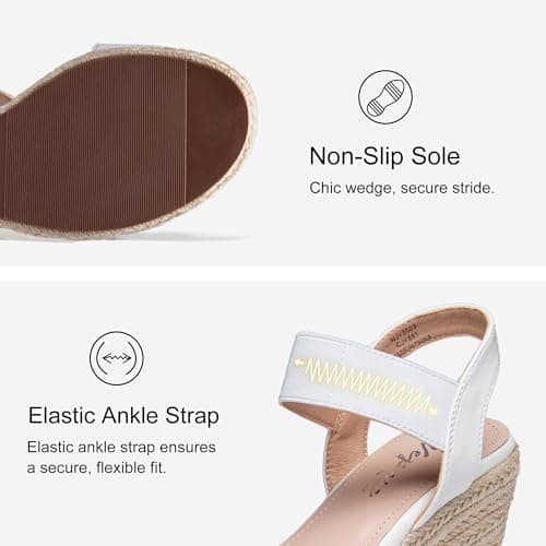 Vepose Women's White Wedge Sandals Platform Espadrilles Open Toe Ankle Strap Comfortable Dressy Summer Shoes for Daily Travel Casual 881 Size 9.5 (CJY881 White 09.5) - Thumbnail 4