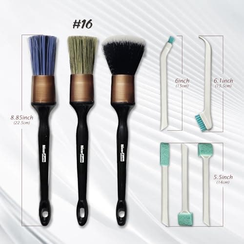 8PCS Car Detailing Brush Set, Mixed Bristles Soft Detail Brushes, Gold - Thumbnail 2