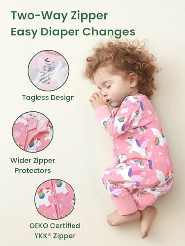 Infant Boys Girls Outfit Clothes Set Newborn Baby Romper Bamboo Long Sleeve Zipper Bodysuit Jumpsuit (Unicorn, 1-3M) - Thumbnail 3