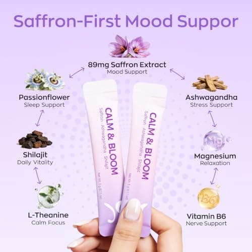 Vevoec Gynable Saffron Supplement, Mood & Stress Support, Calm Drink Mix for Women, 7-in-1 Blend with 89mg Saffron Extract, Ashwagandha, L-Theanine, Magnesium & Shilajit, 20 Stick Packs, Lime Flavor - Thumbnail 3