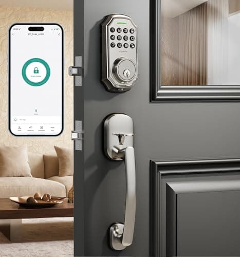 Keyless Entry Door Lock with 2 Handle – Smart Deadbolt, App Control, 100-Code Keypad, One-Time Passcode, Auto Lock & Anti-Peep, Easy Installation for Front Door(Silver+Handle) - Image 1