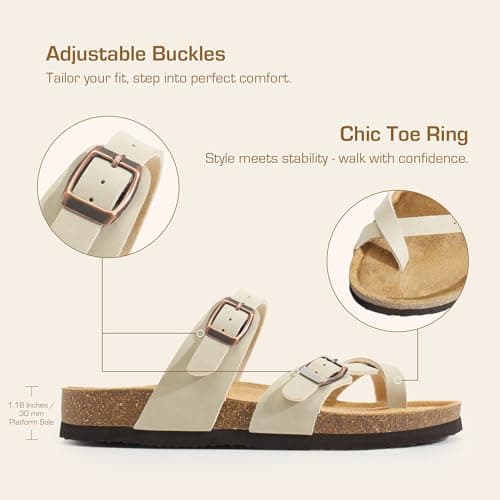 DREAM PAIRS Women's Thong Slide Sandals with Cork Footbed Open Toe Adjustable Slip On Slippers Comfort Flat Sandals for Summer,Size 8,Natural,SDSS2405W - Thumbnail 5
