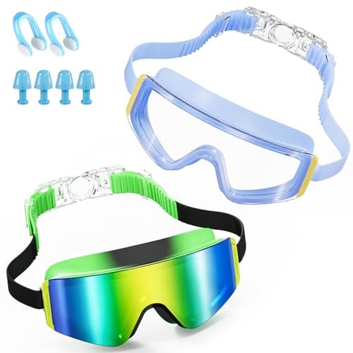 Aegend Kids Swim Goggles 2 Pack – Large Frame Anti Fog Soft Silicone Leak Proof UV Protection for Boys Girls Age 3-15
