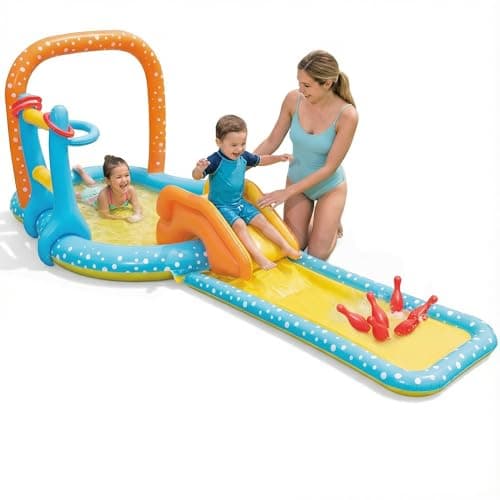Kiddie Pool with Slide, Inflatable Kids Pool Water Play Center, Blow Up Pool for Kids, Toddler Splash Pool for Outdoor Water Play, Age 2+ - Image 1