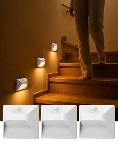 DANCINGBOAR 3 Pack Motion Sensor Stair Lights Indoor, 2200mAh Rechargeable Night Light with Magnetic Mount, Hallway Lights, Stick-On Lights for Stairs Hallway Bedroom Bathroom Closet Cabinet (White) - Image 1