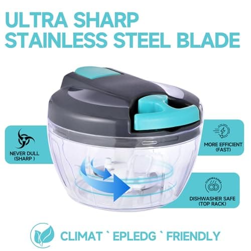 Ziweaye Manual Food Processor Vegetable Chopper, Portable Hand Pull String Garlic Mincer Onion Cutter for Veggies, Ginger, Fruits, Nuts, Herbs, etc., 500ml,（Gray-blue） - Thumbnail 6