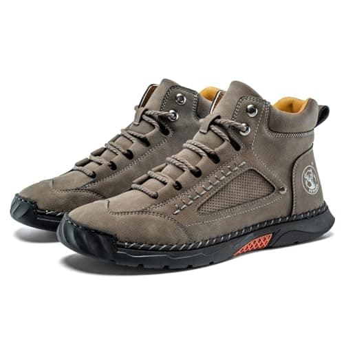 FLYLAND Men's Handmade Faux Leather Chukka Boots, Mid Top Lace-Up Casual Sneaker Boots, Non-Slip Rubber Outsole for Walking & Driving Grey-8 - Thumbnail 6