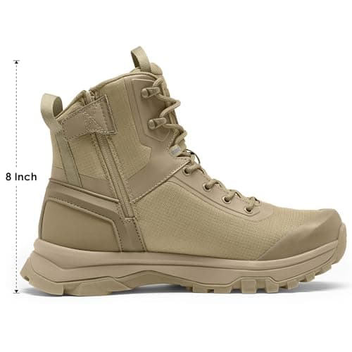 Coostar Tactical Boots for Men Lightweight Military Combat Boot Side Zipper Motorcycle Hiking Work Boots Waterproof 8 Inches Sand Size 13 - Thumbnail 4