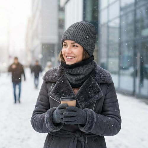 BSHITWO Year-Round Soft Thick Cotton Beanie & Neck Warmer Set for Men, Cozy Fleece-Lined Anti-Slip Daily Indoor Lounge Hat, Breathable All-Season Gift Set, Gray - Thumbnail 6