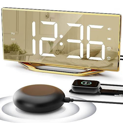 Loud Alarm Clock for Heavy Sleeper, 2 Alarms Big Display Clock with Bed Shaker for Hard of Hearing Deaf,Plug in Bedroom Mirror Clock,Phone Charger,Dimmer,Simple Digital Clock for Senior Adult Teen Kid - Image 1