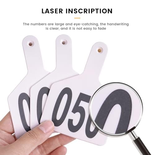 Cattle Ear Tags with 001-050 Numbers Large 1-Piece Z Livestock Ear Tags for Cow Goat Sheep Pig Calves Dog,Animal ID Identification Tag 4.4"x 3",White - Thumbnail 5