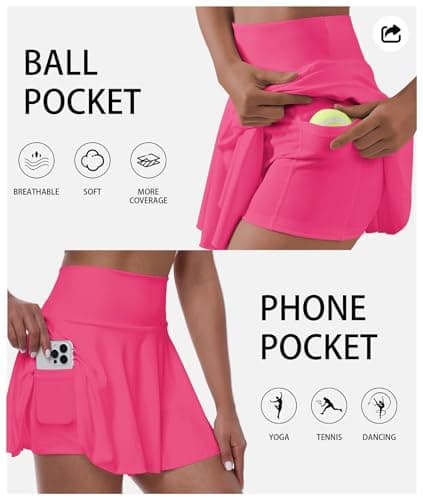 Afurdel Women's Athletic Skirts High Waisted Pleated Tennis Skorts for Women Plus Size Magenta Cheerleader Homecoming Skirt - Thumbnail 2