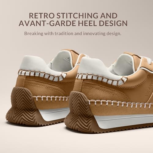 Vilanva Women's Camel Fashion Sneakers Casual Tennis Shoes with Non-Slip Retro Gum Sole Ladies Walking Trendy Footwear Size 10 - Thumbnail 4