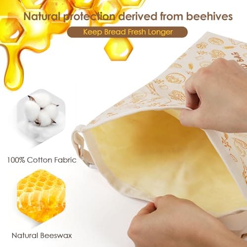 2-Pack Reusable Beeswax Bread Bags - Large 17x13 Inch for Sourdough & Homemade Bread Storage | All-Natural Beeswax Preservation, Eco-Friendly Cotton Food Bags - Easy to Clean & Daily Use - Thumbnail 4