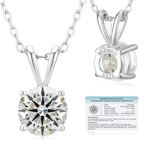 SHOWNII Diamond Necklace Graduation Certified LAB GROWN Round Diamond Solitaire Necklaces for Women 0.5 Ct 14K Gold Plated Sterling Silver 4 Prong Solitaire Pendant Jewelry (I-J Color, SI1-VS2 Clarity) - Image 1