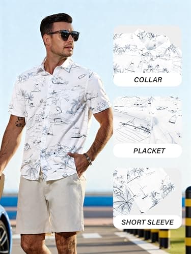 JEMLDL Men's Hawaiian Short Sleeve Button Down Shirt Wrinkle-Free Lightweight Clothing Geometric Printed Vacation Travel White Geometry Large - Thumbnail 5