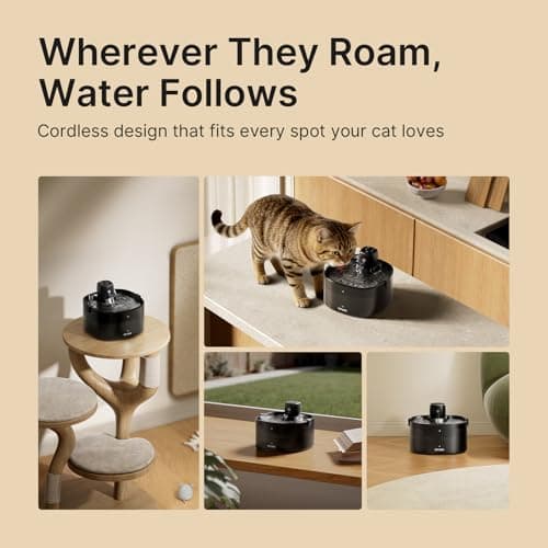 Wireless Cat Water Fountain, Cat Fountain Battery Operated, 78oz/2.3L Pet Water Fountain Cordless, 4000mAh Rechargeable Automatic Fountain with Motion Sensor, Ultra-Quiet Pump & Locking Lid, Black - Thumbnail 3