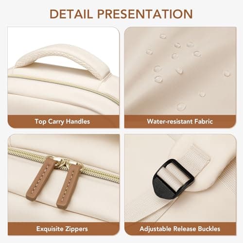 MDODO Laptop Backpack for Women,Travel Backpack with Laptop Compartment,Casual Daypack College Bookbag Computer Work Backpack,Beige - Thumbnail 6