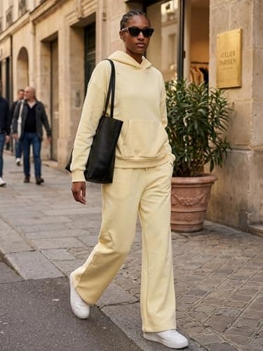 DITOK Womens Sweatsuits 2 Piece Set Oversized Hoodie & Wide Leg Sweatpants Tracksuit Soft Lounge Outfit Comfy Matching Set, Butter Yellow - Thumbnail 4