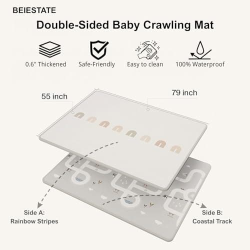 BEIESTATE Baby Play Mat for Crawling & Tummy Time, 79" x 55" Rollable Floor Mat, 0.6" Thickened XPE Foam, Seamless Waterproof Non-Slip Reversible Design for Babies, Toddlers & Kids - Thumbnail 2
