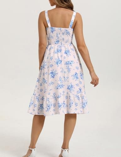 Belle Poque Floral Dress for Women Summer Wedding Guest Dresses 2026 Tea Party Dress Flowy Sundress with Pockets (Blue,M) - Thumbnail 4