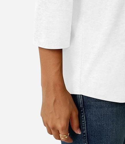 GKBK Womens Tops 3/4 Sleeve Shirts V Neck Casual Blouses Basic Loose Fit Pullover Tshirts White XL - Thumbnail 3