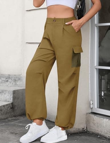 LOOKBOHO Cargo Pants Women Summer 2026 Contrast Pockets Lightweight Travel Hiking Drawstring Casual Straight Leg Trousers Camel Small - Thumbnail 3