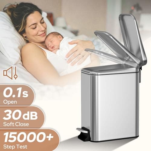 Halituny Small Bathroom Trash Can w/Lid Soft Close, 6 Liter/1.6 Gallon Stainless Steel Garbage Can w/Inner Bucket, Trash Bin Waste Basket for Kitchen, Bedroom, Living Room, Office, Toilet, Silver - Thumbnail 5