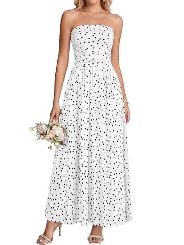 BTFBM Summer Maxi Dresses for Women 2026 Strapless Tube Top Floral Spring Wedding Guest Dress Beach Vacation Outfits(Dot White Black, Medium) - Image 1