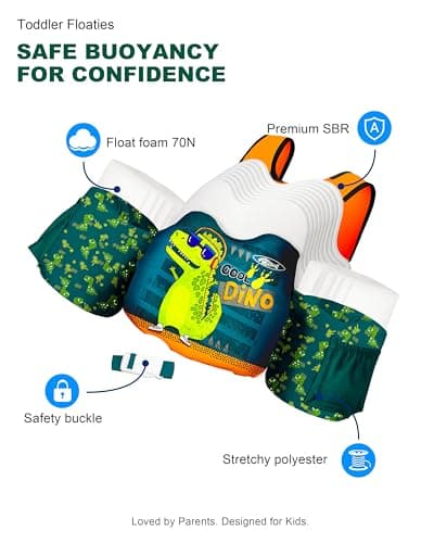 AEOCOO Puddle Float Jumper 20-30-50-60-70 Pounds, Toddler Swim Vest for 1-3-5-6-9 Years Old, Pool Floats with Swimming Arm Floaties Swim Jacket for Kids Swimmies, Boys, Girls, Niños, Cool-Dino - Thumbnail 5