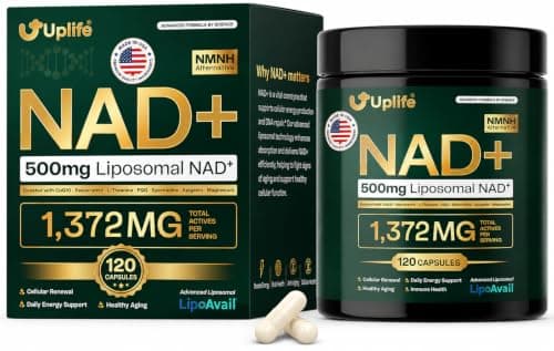 UPLIFE NAD+ Supplement 1,372mg Liposomal NAD+ with CoQ10, Resveratrol, Spermidine, L-Theanine, Apigenin & PQQ NMNH Alternative Booster for Cellular Energy, Healthy Aging, Immune Health 120 Capsules
