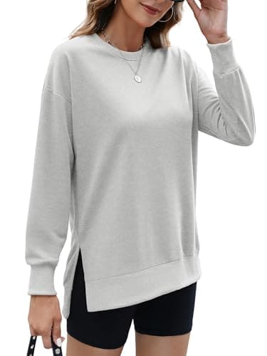 ECOWISH Women Side Split Sweatshirt: Fall Crewneck Long Sleeve Oversized Camo Shirts Casual Camouflage Print Pullover Tops 409 Grey M - Image 1