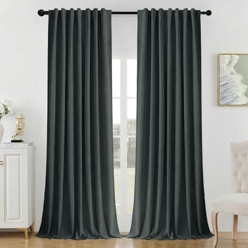 Joydeco Blackout Curtains 90 Inches Long - 100% Blackout Curtain for Bedroom, Rod Pocket & Back Tabs Thermal Insulated Noise Reducing Grey Window Drapes 2 Panels Set (Grey,52" Wx90 L) - Image 1