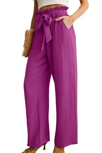 HiMONE Petite Wide Leg Pants for Women High Waisted Paperbag Waist Elastic Pull On Ankle Length Casual Dressy Trousers with Pockets - Thumbnail 6