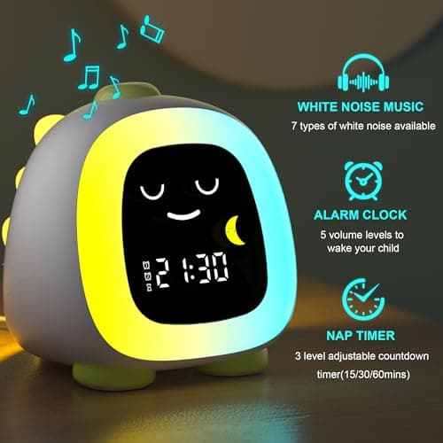 ANALOI Alarm Clock for Kids, Kids Alarm Clock Ok to Wake Cute Night Light for Bedroom, Toddlers Sleep Training Clock Stay in Bed, Dinosaur Birthday Gift for Kids Boys Girls - Thumbnail 3