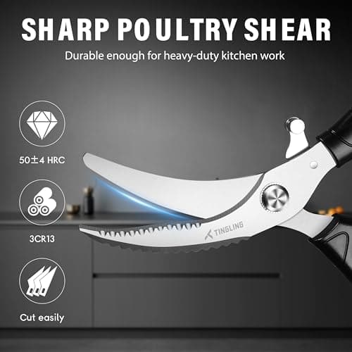 Kitchen Shears Heavy Duty for Food: Poultry Scissors with Safety Lock Easy to Spatchcocking 18lbs Turkey - Anti-slip Handle Meat Cutting Scissors with Spring Loaded, Dishwasher Safe - Thumbnail 3